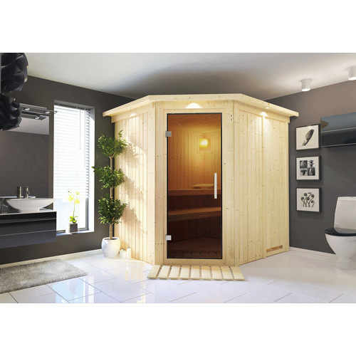 Karibu Sauna Talsen für 3 Personen aus Fichte in Beige ohne Ofen B/T/H: 202 x 184 x 210 cm - Bild 2