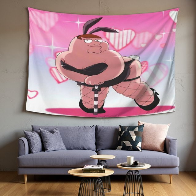 VIKAMA Wandteppich Parody House Peter in Pink, abstrakte Textil-Illustration für Wohnzimmer, Schlafzimmer und Büro - Bild 1