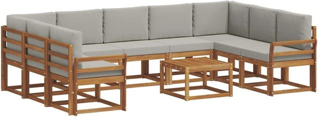 vidaXL 10-teilige Outdoor-Sofagarnitur aus Akazienholz mit Kissen in Natur und Hellgrau - Bild 1