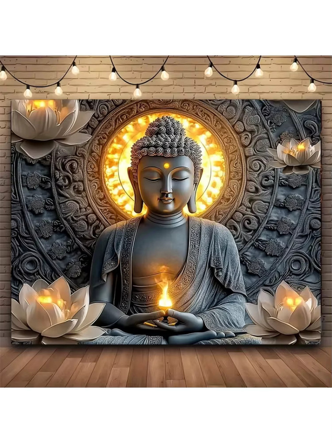 VIKAMA Buddha-Lotus-Wandteppich in Multicolour, orientalischer Wandbehang mit Blumen-Motiv für spirituelle Meditation und ästhetische Dekoration - Bild 2