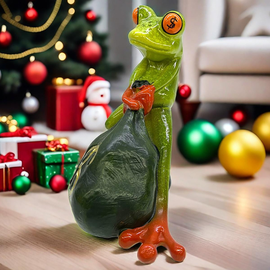 Yiran Furniture Dekoratives Desktop-Ornament Frosch mit Geldbeutel im nordischen Stil aus Kunstharz - Bild 2