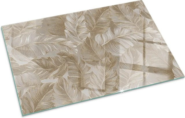 Tulup Funkenschutzplatte aus Glas für Kamin und Öfen mit Blättermuster in Beige, B: 100 cm, H: 70 cm - Bild 1