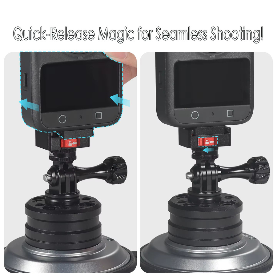 FEICHAO Magic Arm Magnethalterung mit verstellbarem Saugnapf und 1/4 Zoll Schraube aus Aluminium in Schwarz für DJI Osmo Pocket 3, GoPro 13 und Insta360 Kameras - Bild 5