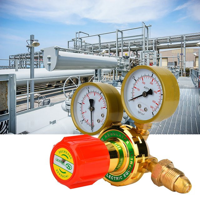 Fdit Gasregler YQE-03,60 Acetylen-Druckminderer mit Messgerät für Gasbrenner und Schweißschneidesätze, CGA580 - Bild 1