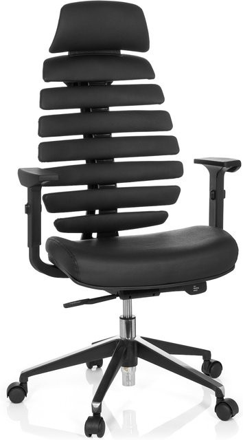 hjh OFFICE Profi Bürostuhl ERGO LINE II PRO in Schwarz aus Leder mit Armlehnen und Höhenverstellung - Bild 1