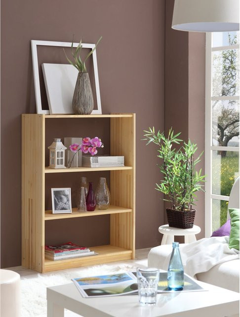 TiCAA Standregal Bücherregal aus massivem Kiefer in Braun, Höhe: 111 cm - Bild 1