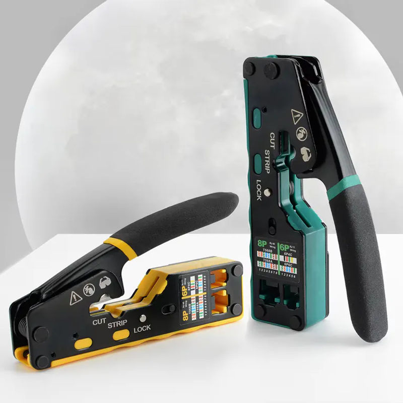 Professionelle RJ45 Crimpzange als Durchgangs-Crimper für Cat6, Cat5e und Cat5 sowie RJ11 und RJ12 in Grün - Bild 2
