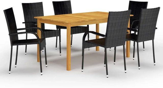 vidaXL 7-tlg Garten-Essgruppe Modell 8 aus Akazien-Massivholz in Schwarz - Bild 1