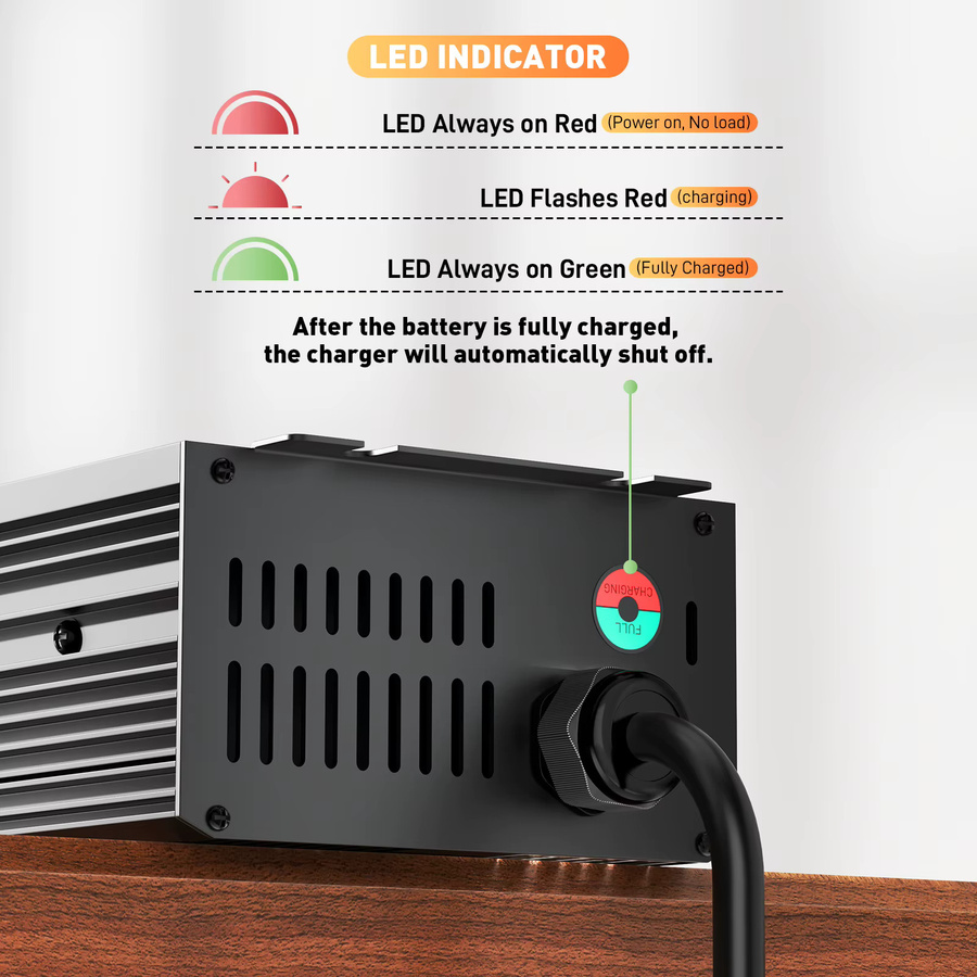 NOEIFEVO LiFePO4 Batterieladegerät 48V 51.2V 58.4V 10A 16S Schnellladegerät mit 0V BMS-Aktivierung und 8 Schutzfunktionen in Schwarz für Golfwagen und Wohnmobile - Bild 6
