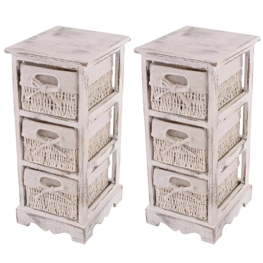 MCW 2er-Set Regal Kommode im Shabby-Look mit 3 Korbschubladen, Weiß, B/T/H: 58 x 25 x 28 cm - Bild 2