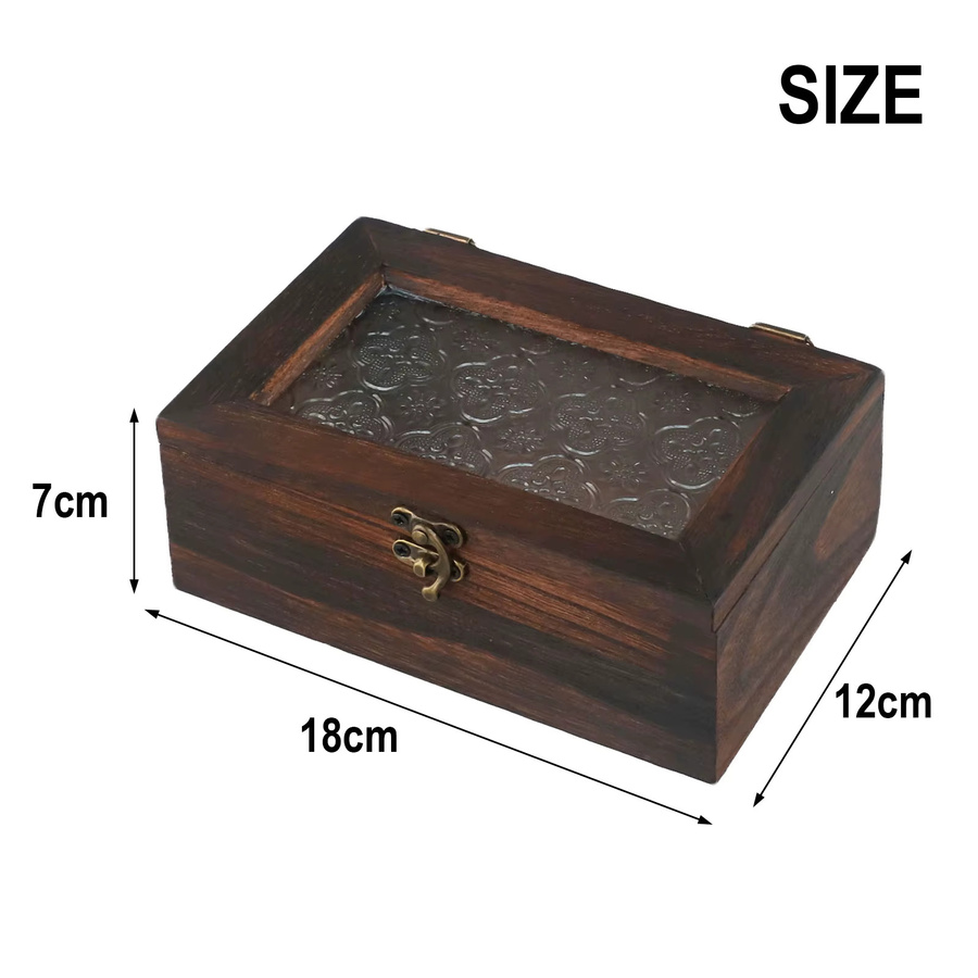 VIBRATITE Schmuckbox aus Massivholz und Glas in Braun mit floralem Design im Retro-Stil - Bild 4