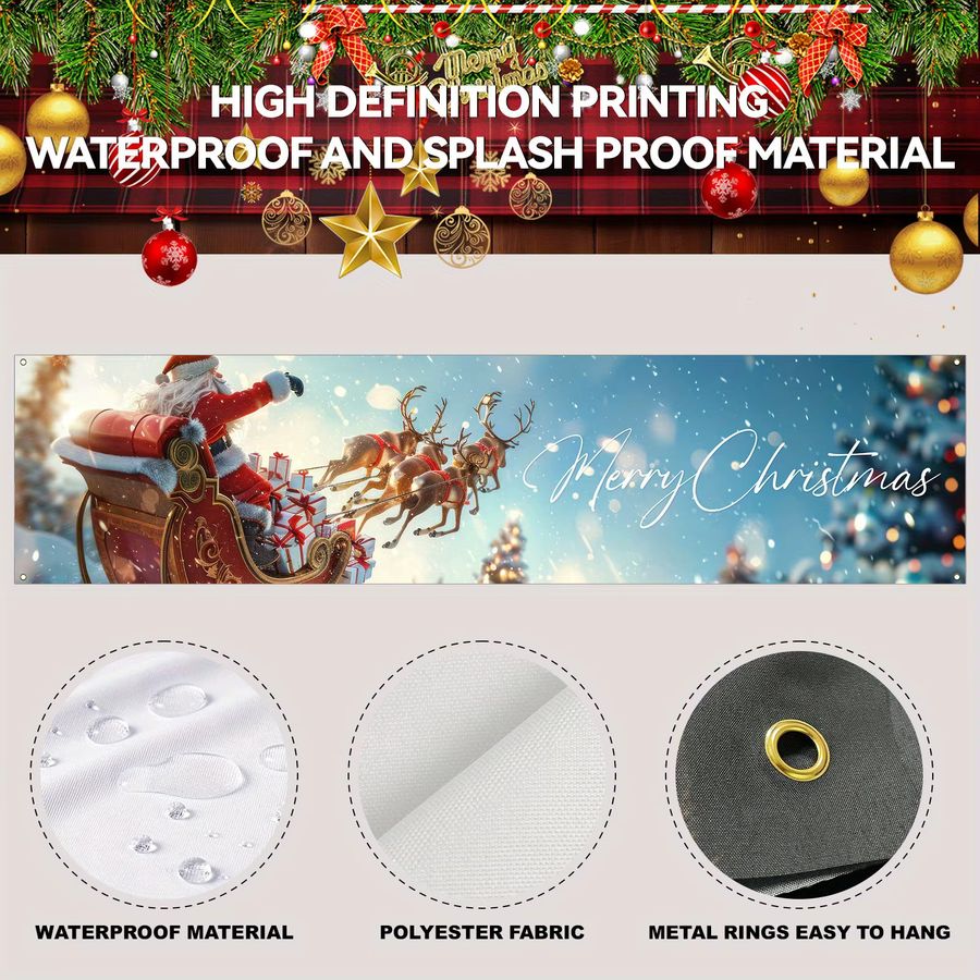 VIKAMA Weihnachtsbanner mit Weihnachtsmann und Rentier als hängende Dekoration für Outdoor und Zuhause aus Polyester, Breite: 180 cm, Höhe: 35 cm - Bild 3