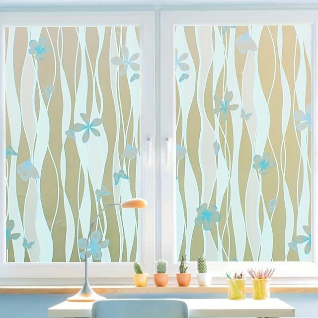 SZ-Damai Klebefolie mit blauem Schmetterlingsmuster und floralem Design, Sichtschutz für Fenster mit UV-Schutz und Wärmekontrolle, Farbe: Blau/Weiß, Breite: 60 cm, Länge: 5 m - Bild 1