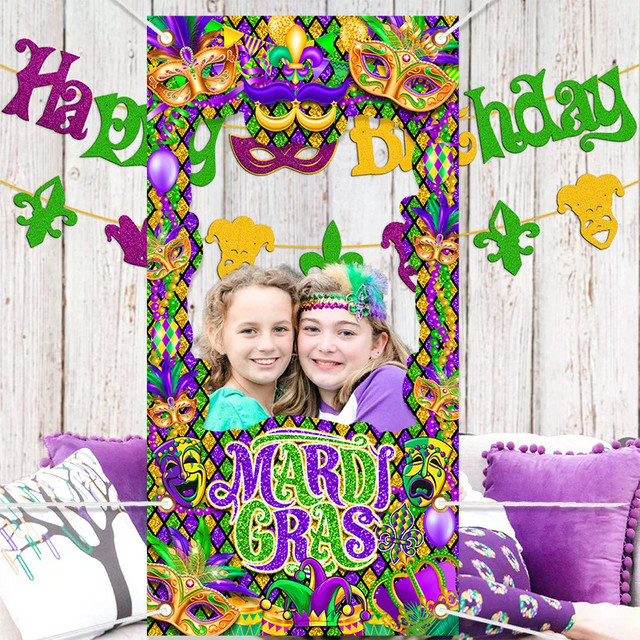 VIKAMA Karneval Party Photo Booth Requisiten mit Fotorahmen und Hintergrund in Multicolour, B/H: 180 x 90 cm - Bild 1