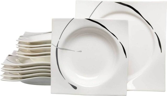 Ritzenhoff & Breker Tafelservice Dacapo aus Porzellan, 12er Set, Schwarz Grau Weiß - Bild 1