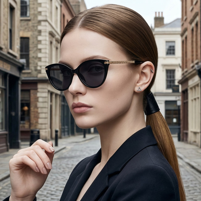 TWOOO Sonnenbrille Cat-Eye, Vollrand, Metall, Schwarz, Damen - Bild 1