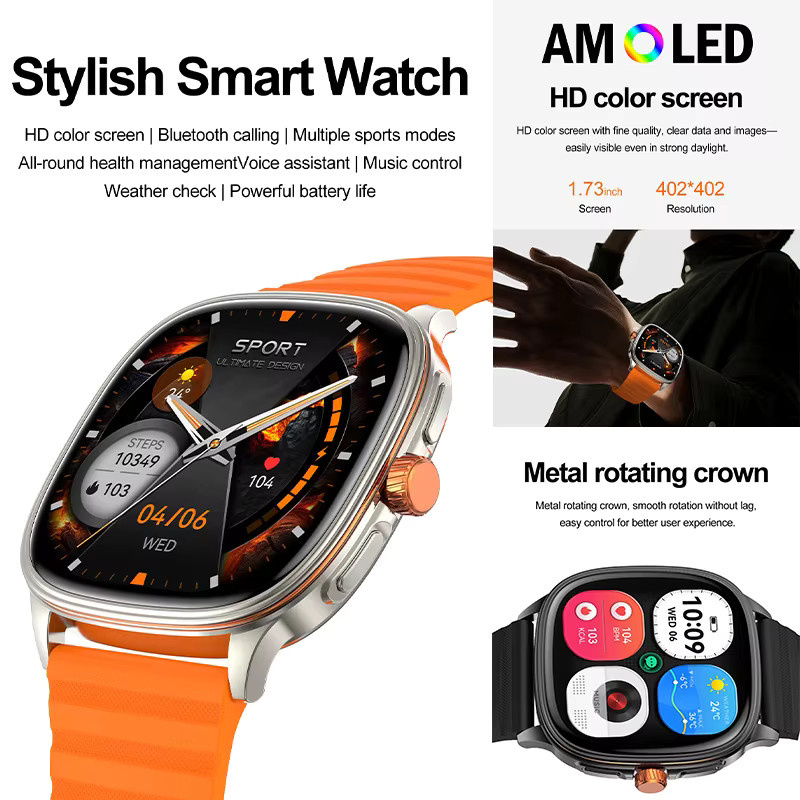 Yaocx Smartwatch für Herren in Orange mit NFC, Bluetooth-Anrufen, IP68 Wasserdichtigkeit, Herzfrequenz- und Schlafüberwachung sowie über 100 Sportmodi - Bild 2