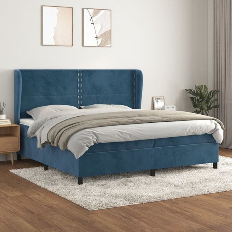 Vidaxl Boxspringbett mit Matratze aus Samt in Blau, B/T/H: 200 x 200 x 118 cm - Bild 1
