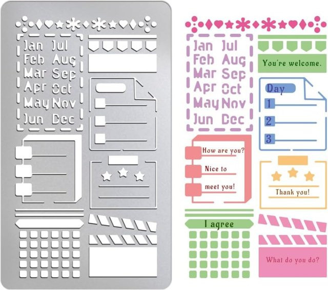 Wiederverwendbare Edelstahl-Schablone mit Gitter-Partition und Linien für Tagebuch und Fotoalbum in Silber - Bild 1
