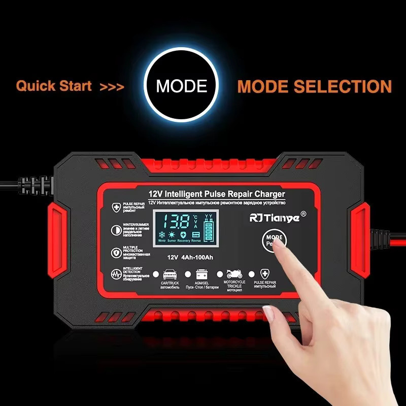 EAFC Auto Batterie Ladegerät 12V 6A mit Touchscreen und LCD Display in Rot-Schwarz - Bild 2