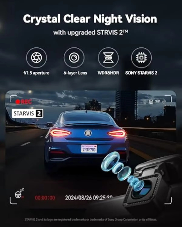 REDTIGER F7N PRO Dashcam 4K Videorekorder mit WLAN und GPS, STARVIS 2 Sensor für Nachtsicht, Schwarz - Bild 3