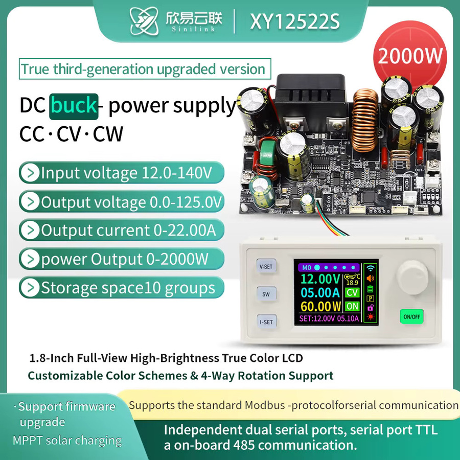 XY12522S CNC DC Buck Netzteil 2000W mit CV CC CW Ausgang 0-125V und 22A, Einstellbarer Eingang 12-140V, WIFI, RS485 und IR Steuerung - Bild 3