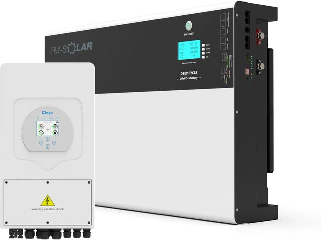 Deye 1-Phasen Hybrid-Wechselrichter On/Off-Grid 5kW mit 30kWh LiFePO4 Wand-Batteriespeicher in Weiß - Bild 1