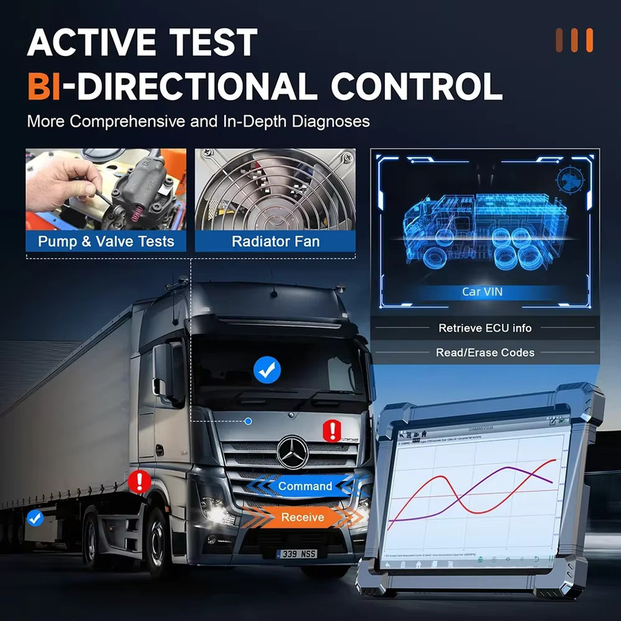 Ancel X7 HD Diesel Schwerlast-LKW-Diagnosegerät mit bidirektionaler ECU-Kodierung und Ölrückstellung in Schwarz - Bild 4