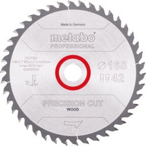 Metabo Kreissägeblatt precision cut wood - professional, Farbe: Silber, Durchmesser: 165 mm, Bohrung: 20 mm, Zähne: 42, Carbide-Tipped - Bild 1