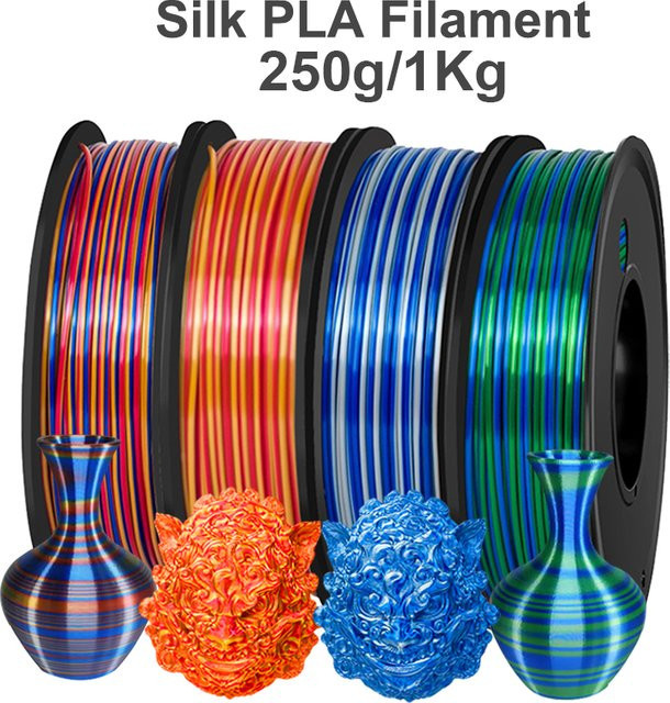 Zweifarbiges PLA-Seiden-Filament für 3D-Drucker, Durchmesser: 1,75 mm, Farben: Gold, Rot und Blau - Bild 1