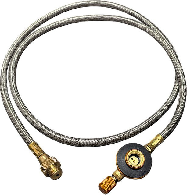 Gasflaschen-Verlängerungsschlauch für Camping und Outdoor, 1m flaches Anschlussrohr mit Adapter, Silber - Bild 1