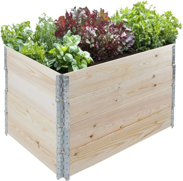 TRUTZHOLM Hochbeet aus Nadelholz in Natur, 4-teiliger stapelbarer Palettenrahmen, B/T/H: 120 x 80 x 80 cm - Bild 1