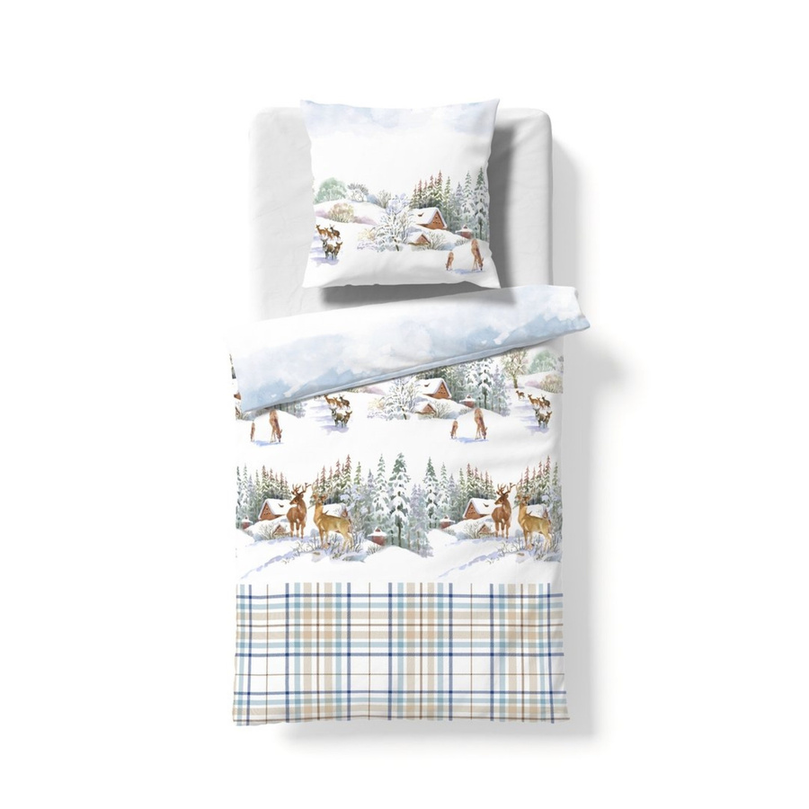 Fleuresse Aspen Biber Bettwäsche aus Baumwolle mit Rehen und Bäumen in Weiß, B/H: 155 x 220 cm und 80 x 80 cm - Bild 1