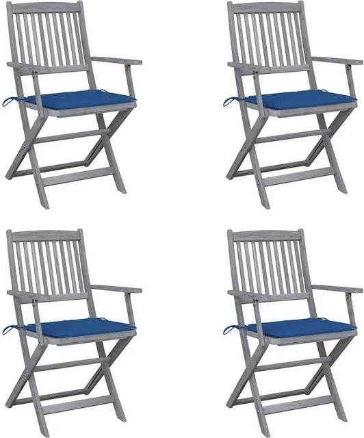 Set aus 4 klappbaren Gartenstühlen von vidaXL aus Akazienholz mit Sitzkissen in Königsblau - Bild 1