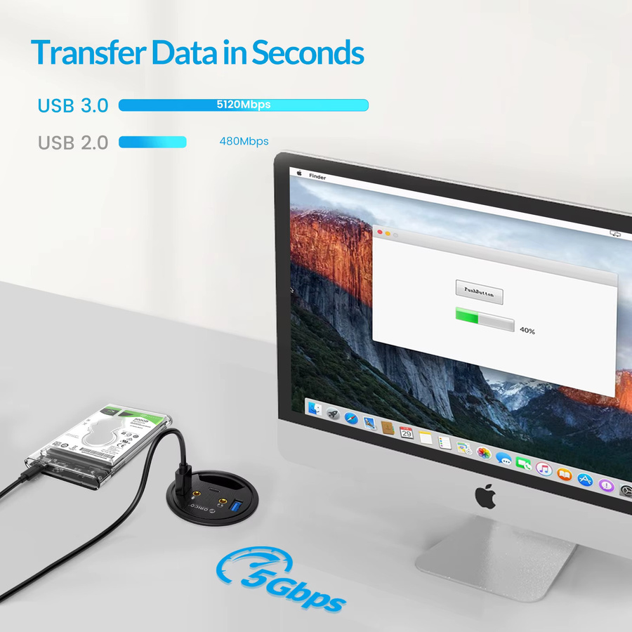 ORICO Desktop Grommet USB 3.0 Hub mit USB-C, Kartenleser und 3,5 mm Kopfhörer-Mikrofon-Anschluss in Schwarz - Bild 2