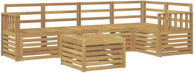 vidaXL Outdoor-Sofagarnitur aus Akazienholz in Weiß, 6-teiliges L-Shape Set mit Tisch und Armlehnen, B/T/H: 59 x 59 x 37 cm - Bild 1