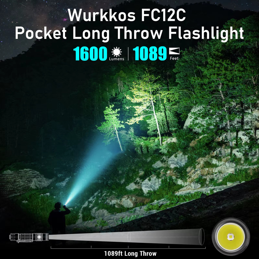 Wurkkos FC12C taktische Taschenlampe mit SFT40 LED, USB-C wiederaufladbar, 1600 Lumen, IP68 wasserdicht, EDC für Notfälle und Rettung - Bild 2