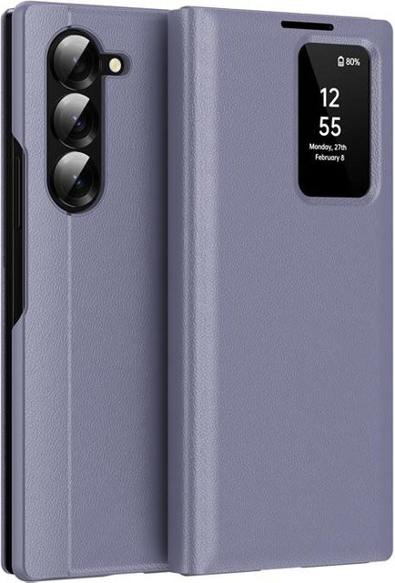 Samsung Galaxy Z Fold 6 5 4 Smart View Hülle aus PU-Leder mit Fenster und Kartensteckplatz in Purple - Bild 1