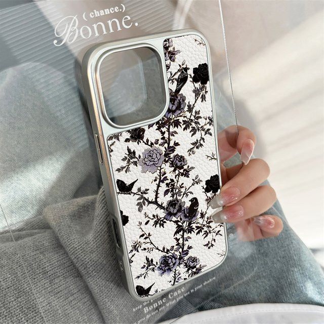 AIR PLUS Handyhülle mit Blumen-Ledertextur für iPhone 11 bis iPhone 17 Pro Max in Pink/Mehrfarbig - Bild 1