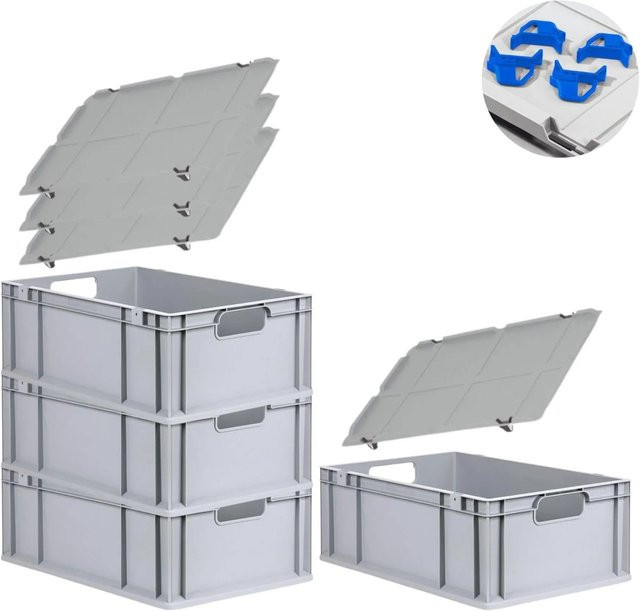 PROREGAL Spar Set 4x Eurobox Nextgen Economy mit Auflagedeckel und Schiebeschnappverschlüssen, Blau, H x B x T: 22 x 40 x 60 cm, 44 Liter - Bild 1