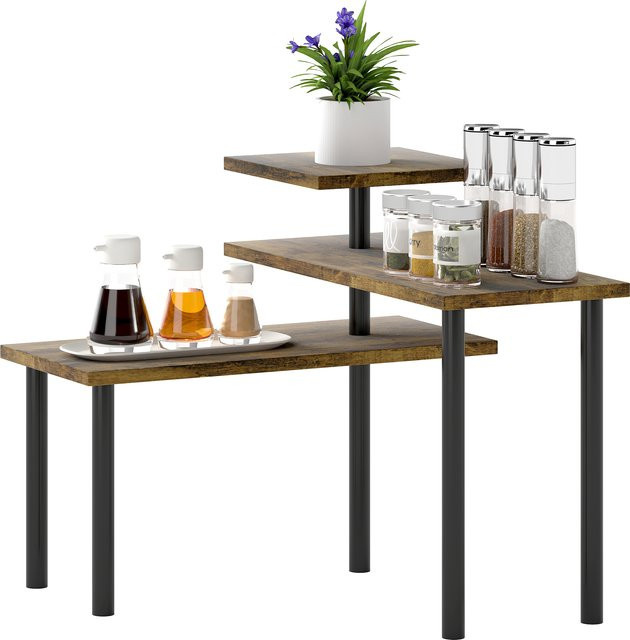 Aosom Eckschrank Küche mit 3 drehbaren Etagen und Gewürzregal aus Holz und Metall, Rustikales Braun, B/T/H: 40 x 18 x 36,5 cm - Bild 1