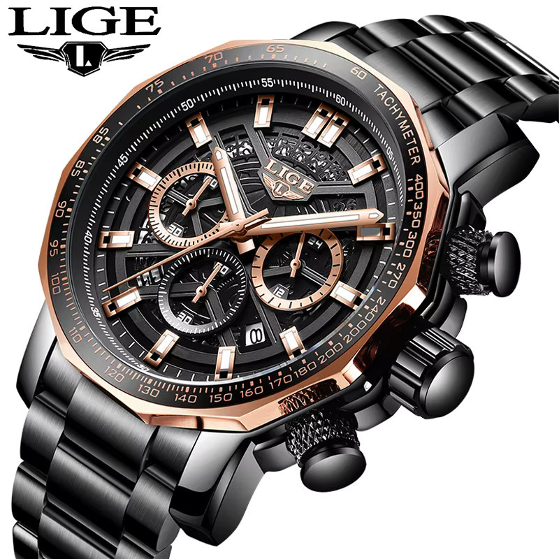 TOP LIGE Armbanduhr, Quarz, Edelstahl, Schwarz, Silber, Herren - Bild 2