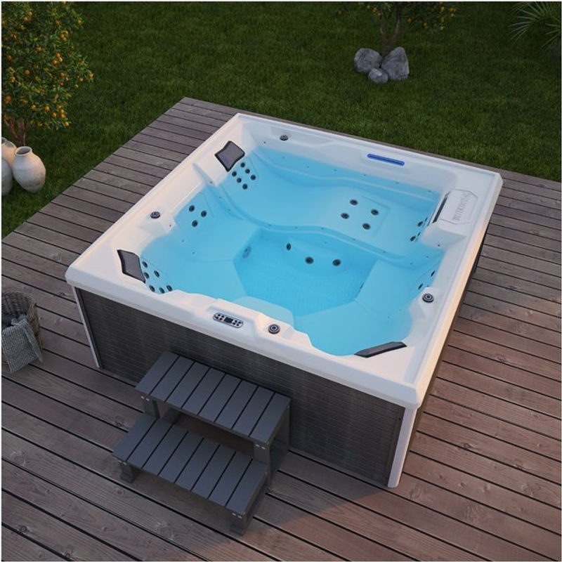 Home Deluxe Outdoor Whirlpool STREAM BIG in Weiß mit Treppe und Thermoabdeckung - Bild 1