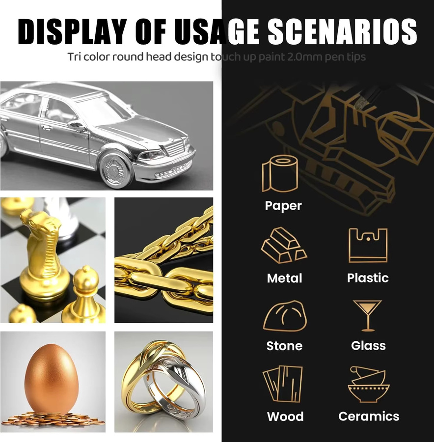 Kissbuty Chrom Spiegel Marker Set mit 2mm Spitze, permanente reflektierende Stifte in Gold und Silber für DIY und Modellbau - Bild 5