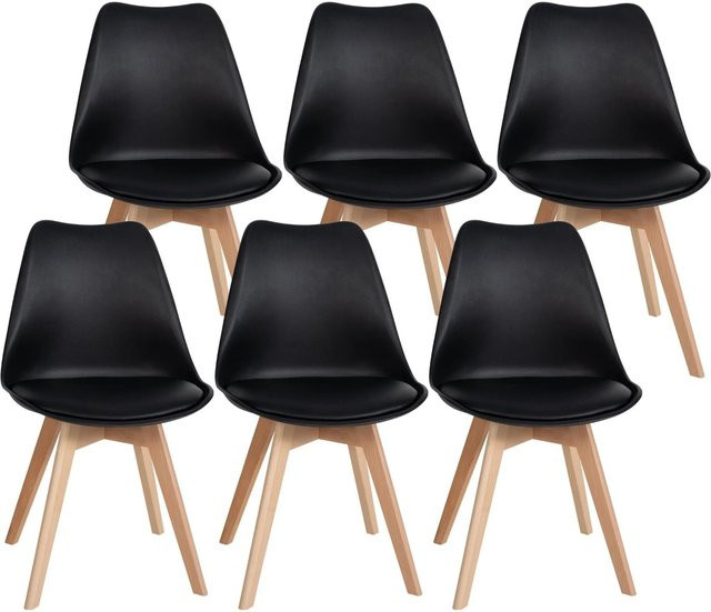 6er Set Esszimmerstühle DELUKE SIKEL in Schwarz mit Kunstleder und Buchenholz, B/T/H: 49 x 50 x 83 cm - Bild 1