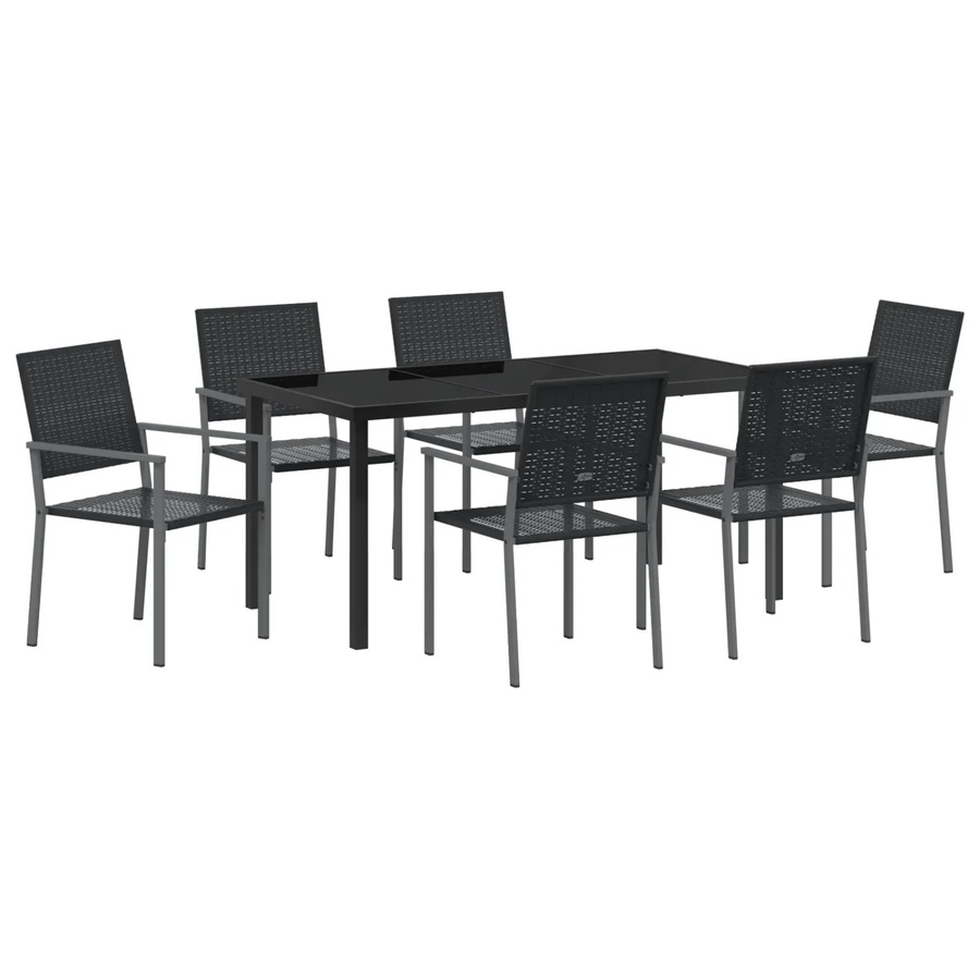 vidaXL Garten Essgruppe 7-teilig aus Polyrattan und Glas in Schwarz - Bild 2