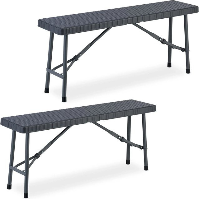 Relaxdays Bierbank 2er Set klappbar aus Kunststoff und Stahl in Grau, B/H/T: 102 x 42 x 25 cm - Bild 1