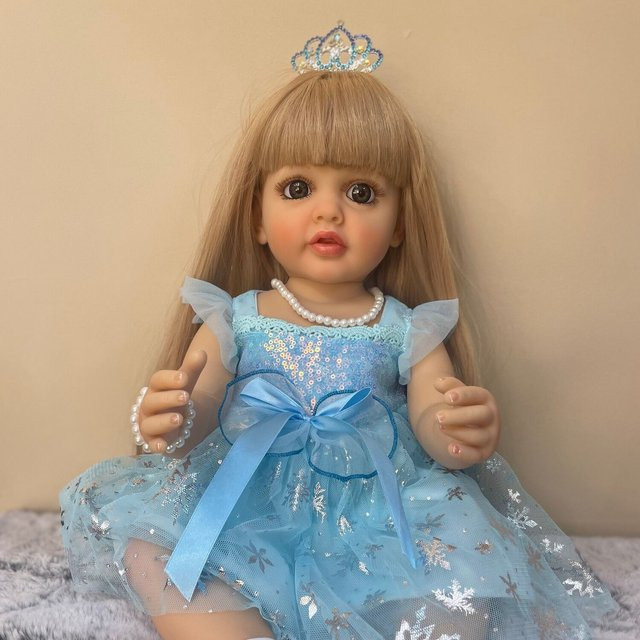 NPK Babypuppe Prinzessin, Mädchen, Silikon, blaues Kleid, 55 cm - Bild 1