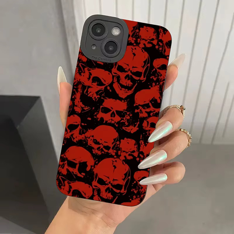 Stoßfeste Silikon Handyhülle im Vintage-Design mit bösen Augen für Apple iPhone, Farbe: Rot, Mattes Finish - Bild 1