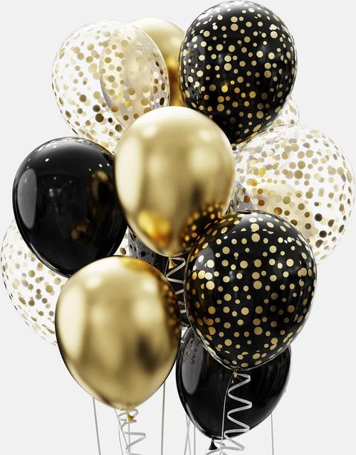 12er Set Enanal Latex Luftballons in Schwarz und Gold, 30,48 cm Durchmesser, ideal für Hochzeit, Geburtstag oder Babyparty - Bild 1